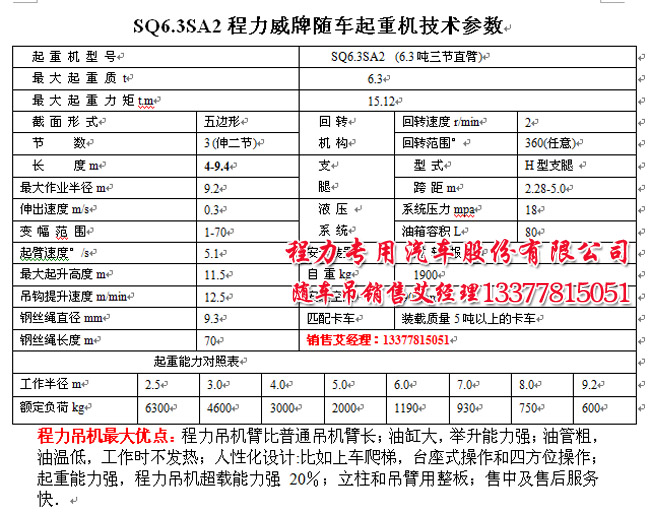 6.3噸程力吊機參數